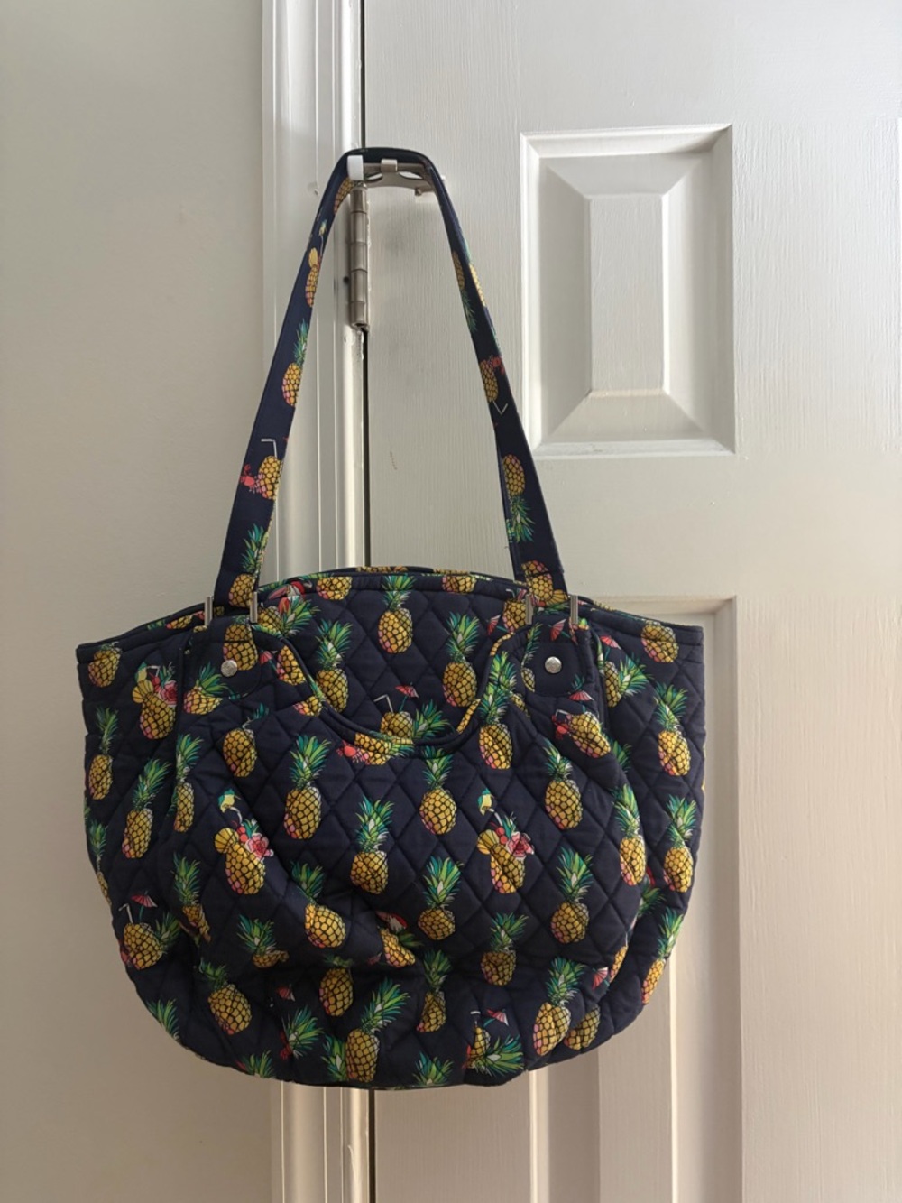 Vera Bradley Navy Quilted Tote with Pineapple Print